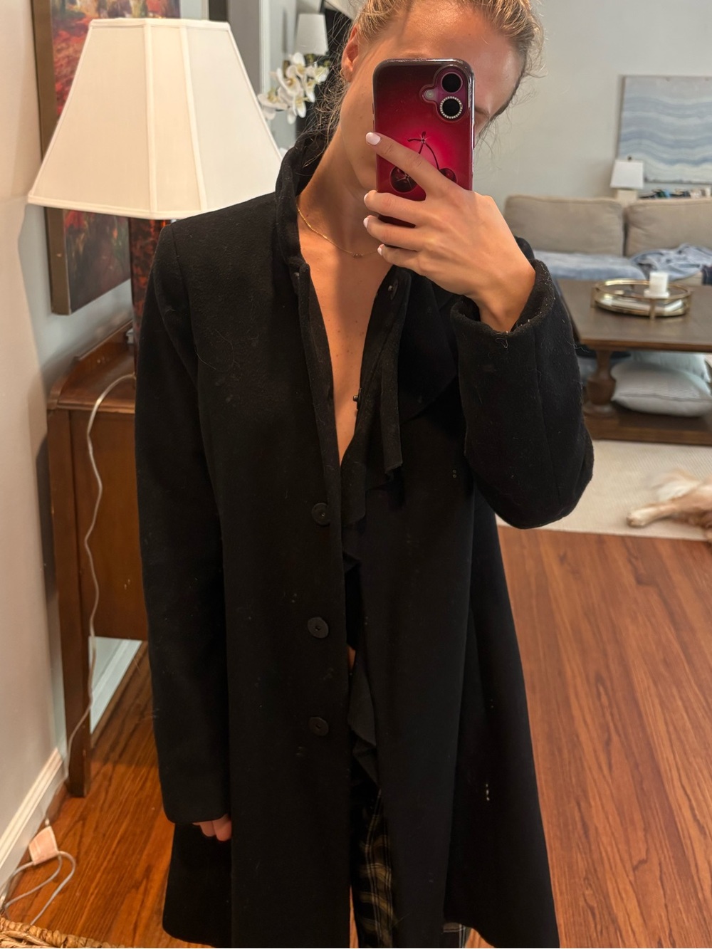 Dkny Black Long Button Trench Coat